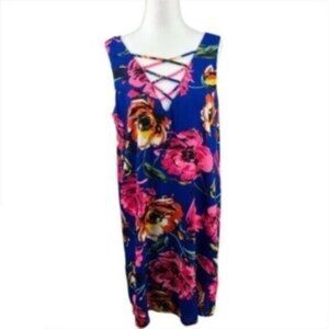 Soprano Blue & Pink Floral Sleeveless Dress Medium